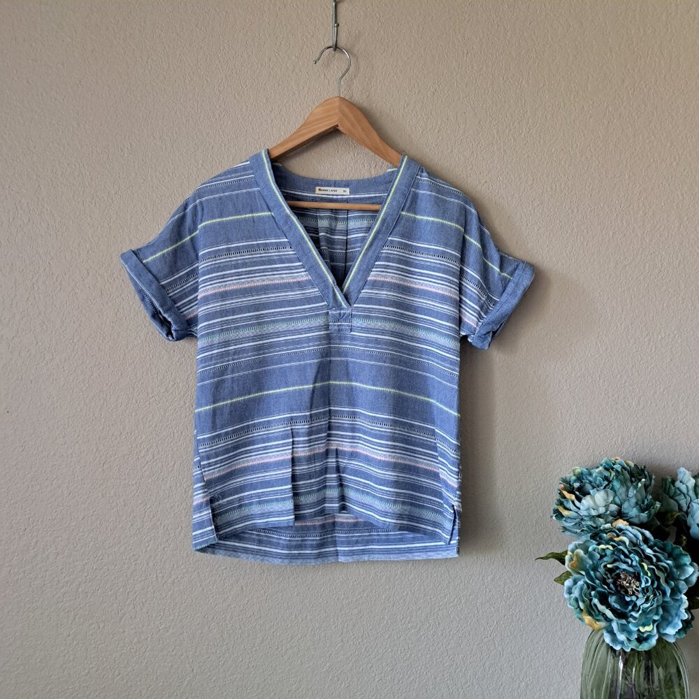 Marine Layer Modern Coastal Chic Blue Stripe Short Sleeve Top Size XS